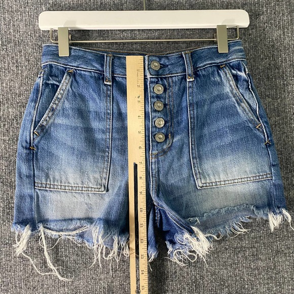 Free People Denim Shorts 24 Blue Jesse Carpenter Button Fly Distressed - Picture 10 of 16
